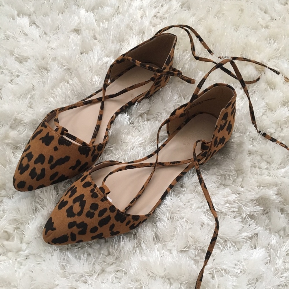 Cheetah print lace up flats
